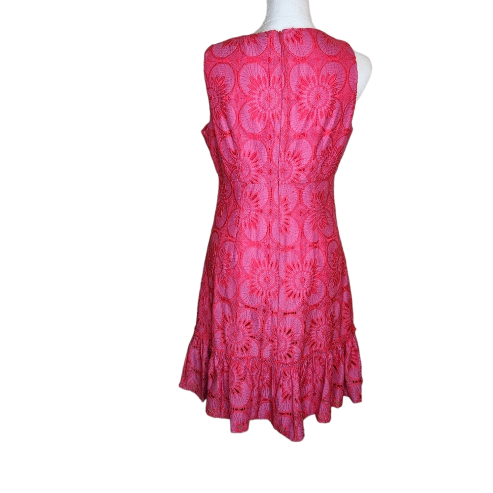 Trina Turk Coral Pink Floral Lace V-Neck Mini Dress - Picture 3 of 9